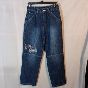 Blue Denim Jeans with Embroidered Logo